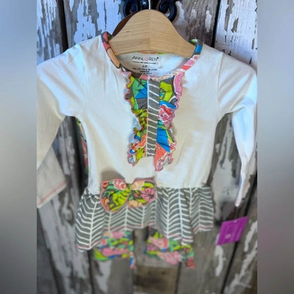 Ann Loren 2PC Set Floral & Herringbone Size 2/3T NWT